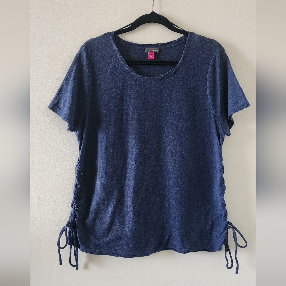 Vince Camuto Blue Ruched Tie Front T-Shirt